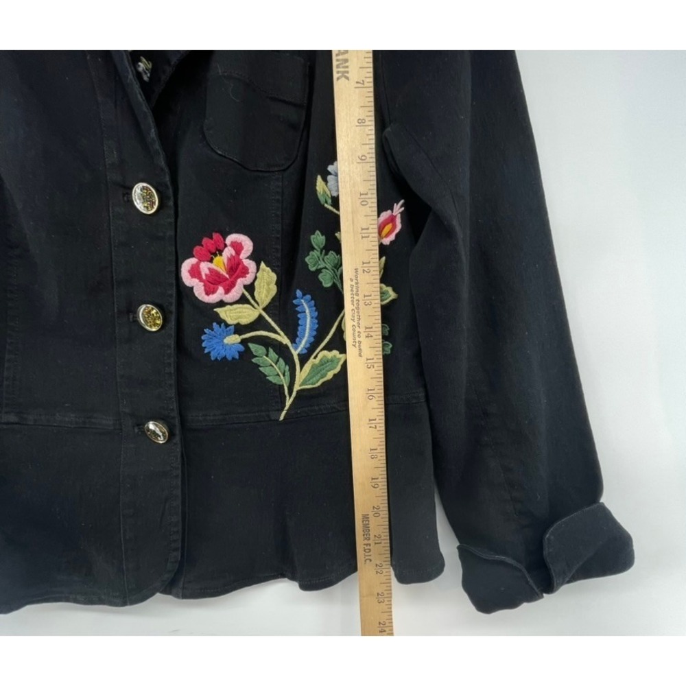 V Cristina Women's M Black Floral Embroidered Denim Jacket Whimsigoth Boho Chic - Picture 14 of 16